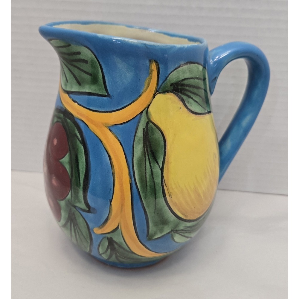 Talavera R. Venegas Fruit 6 1/2" Pitcher Hand Painted Pottery‎ Mexico Signed